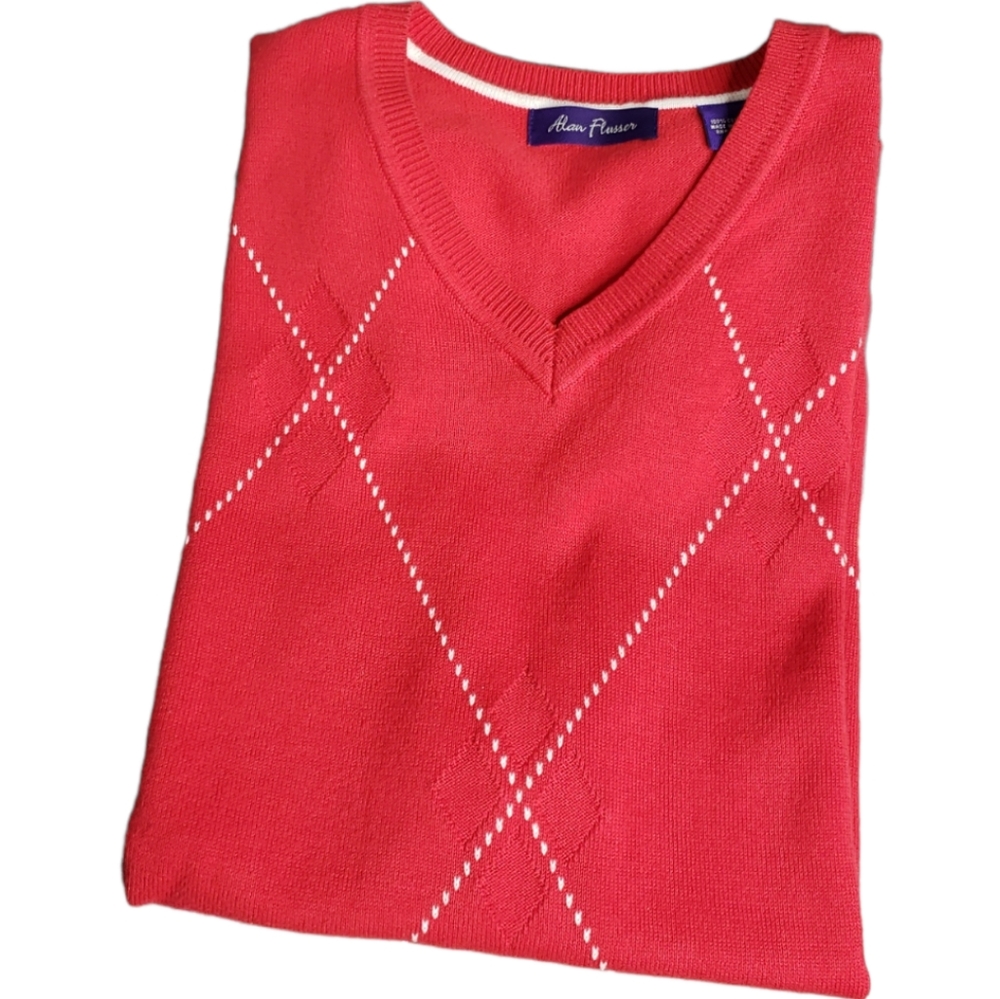 Alan Flusser Golf Vest Cotton Argyle Hand-stiched Detail Academia Business